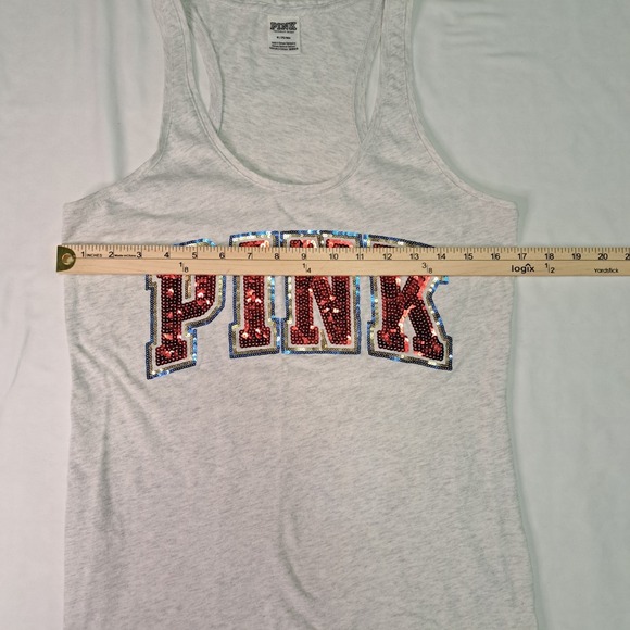 PINK Victoria's Secret Gray Knit Sequin Scoop Neck Racerback Tank Top M Lounge - Picture 6 of 8